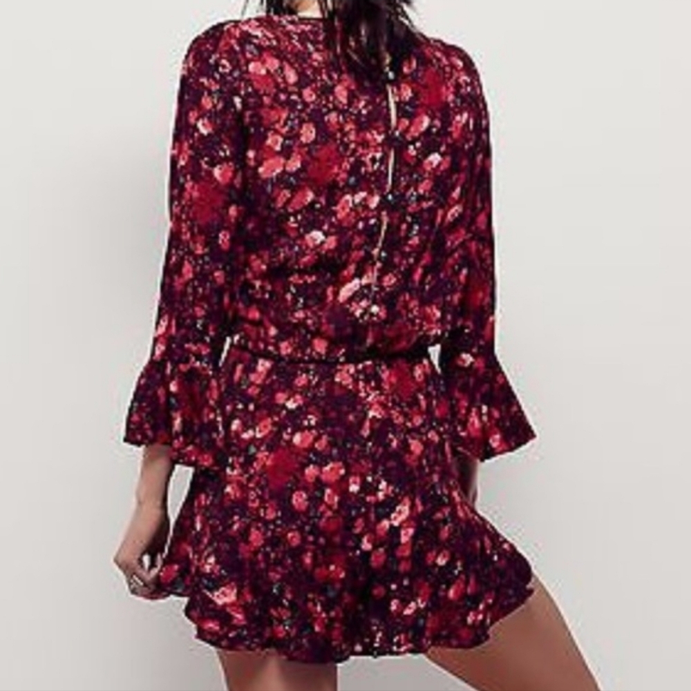 Free Peple Floral Ruffle Romper Goth Witchy Ethereal Small Wrap Going Out - Picture 2 of 8
